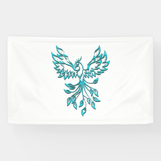 Blue Phoenix Rises on White Banner (Horizontal)