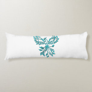 Blue Phoenix Rises on White Body Pillow