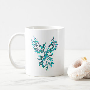 Blue Phoenix Rises on White Coffee Mug