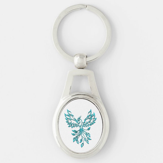 Blue Phoenix Rises on White Keychain (Front)
