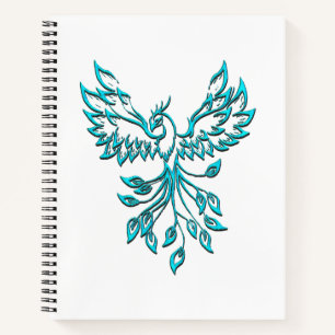Blue Phoenix Rises on White Notebook