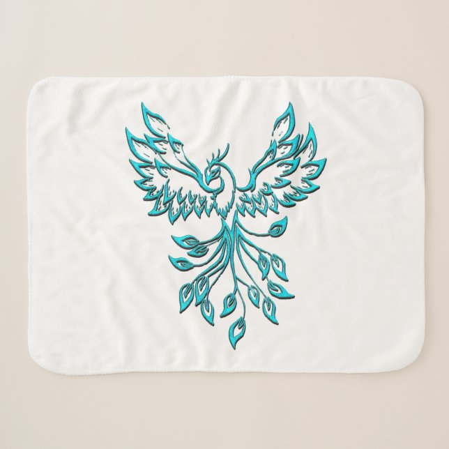 Blue Phoenix Rises on White Sherpa Blanket (Front (Horizontal))