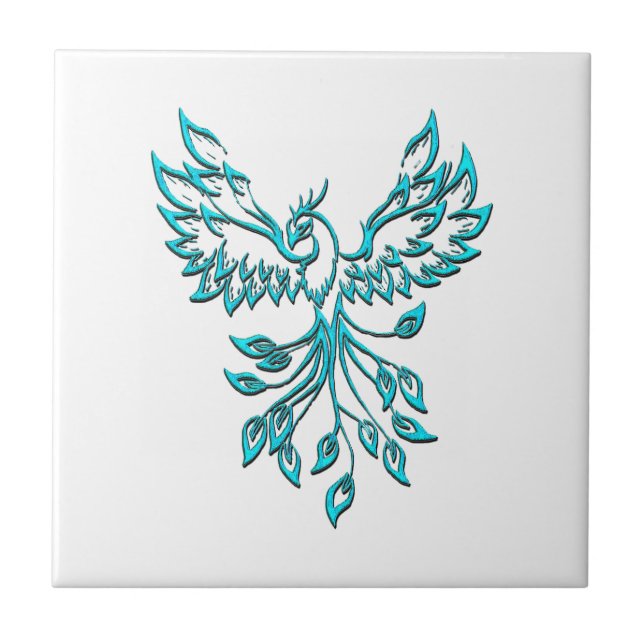Blue Phoenix Rises on White Tile (Front)