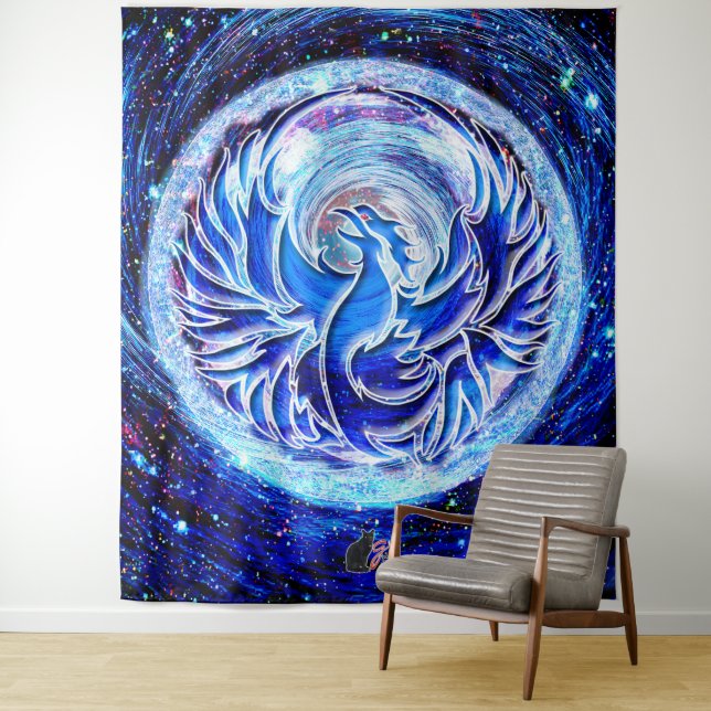 Blue Phoenix Tapestry (In Situ)