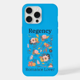 Blue phone case with peach and pink flowers