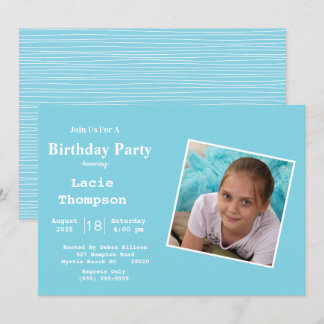 Blue Photo Birthday  Invitation