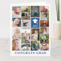 Blue Photo Collage Congrats Grad Big Card
