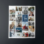 Blue Photo Collage Happy Birthday Name & Age Tapestry<br><div class="desc">Tapestry for a birthday celebration featuring a photo collage of 19 photos, name, and age. Perfect for big celebrations where you can add lots of photos from the long life of the birthday celebrator. Birthday party decor in the form of a tapestry personalized with photos, name, and age in white...</div>