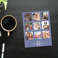 Blue photo collage monogram modern diary