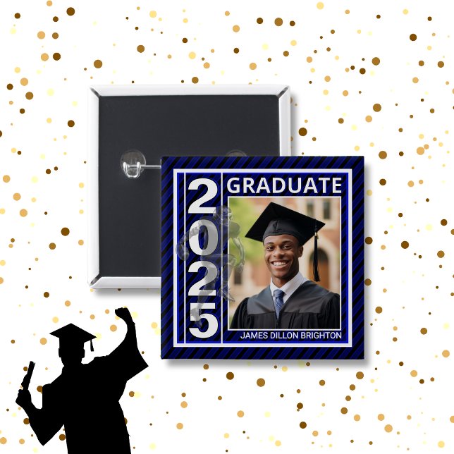 Blue Photo Football Graduation Button (Creator Uploaded)