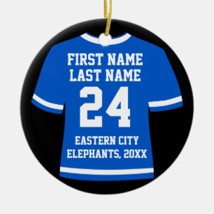 Blue Photo Football Soccer Hockey Sports Jersey Ceramic Ornament