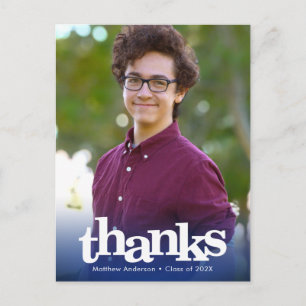 Blue photo graduation bold typography thank you postcard