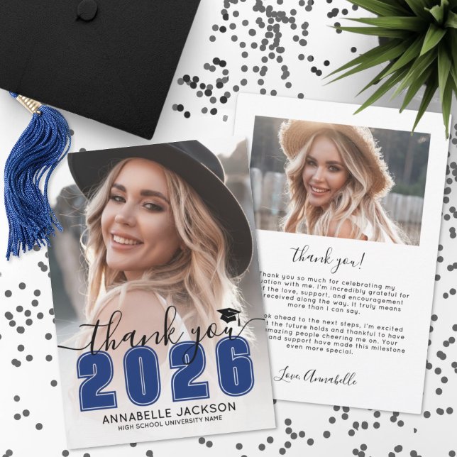 Blue Photo Graduation Thank You Card (Blue Photo Graduation Thank You Card)