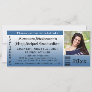 Blue Photo Graduation Ticket Invitations