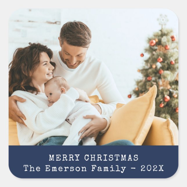 Blue Photo Holiday Sticker (Front)