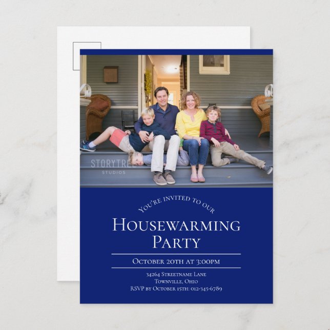  Blue Photo Housewarming Invitation Postcard (Front/Back)