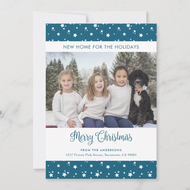 Blue Photo New Home for the Holidays Cards (Front)