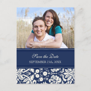 Blue Photo Save the Date Wedding Postcards