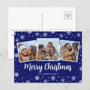 Blue Photo Snowflakes Christmas Holiday Postcard