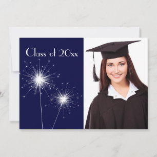 Blue Photo Sparkler Graduation Invite