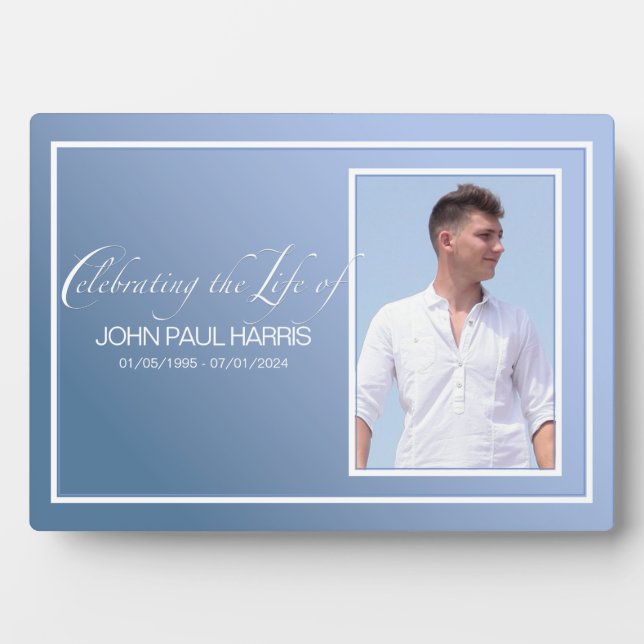 Blue Photo Table Memorial Plaque (Front)