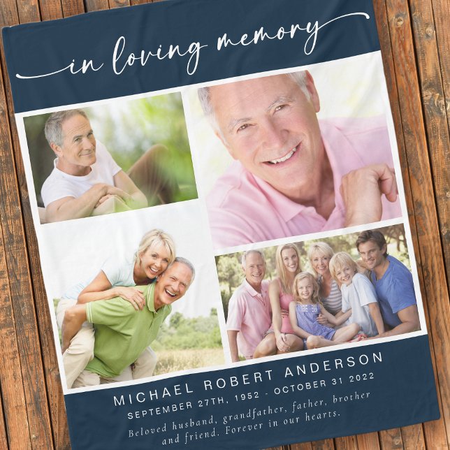 Blue Photos Loving Memory Memorial Keepsake  Fleece Blanket (Creator Uploaded)