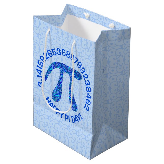 Blue Pi Symbol Math Geek Celebrate Happy Pi Day Medium Gift Bag (Front Angled)