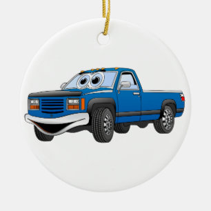 Blue Pick Up Truck Cartoon Ceramic Ornament