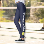 Blue Pickleball Leggings Yellow Ball Custom Text<br><div class="desc">The perfect leggings for pickleball enthusiasts. High quality leggings with the word PICKLEBALL and a yellow pickleball on each side. Fun for casual social play or tournament match play - easily change the background colour to match your club/team's colours. Just click on customize and scroll down to the colour picker....</div>