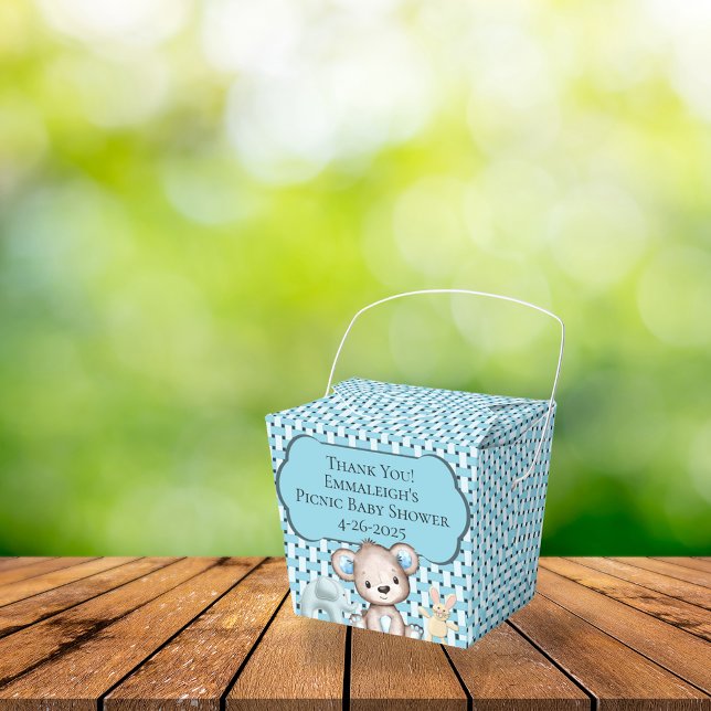 Blue Picnic Friends Baby Shower Basket Thank You Favor Box (Creator Uploaded)
