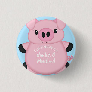 Blue Pig Baby Shower 1 Inch Round Button