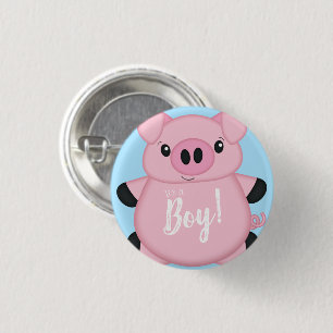 Blue Pig Baby Shower 1 Inch Round Button