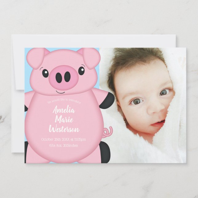 Blue Pig Baby Shower Invitation (Front)