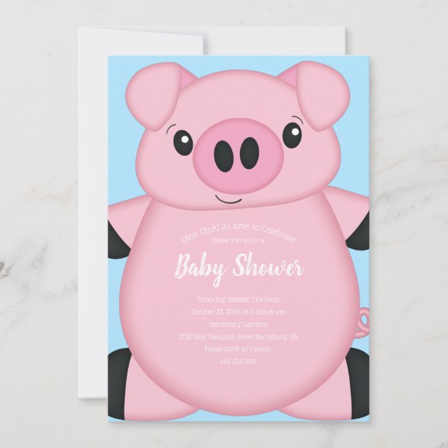 Blue Pig Baby Shower Invitation (Front)