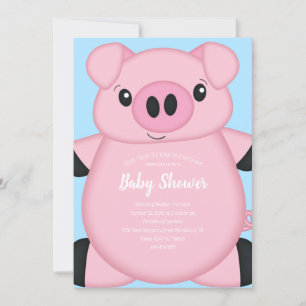 Blue Pig Baby Shower Invitation