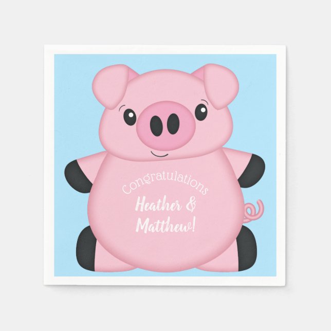 Blue Pig Baby Shower Napkin (Front)