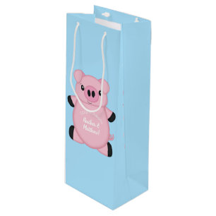 Blue Pig Baby Shower Wine Gift Bag