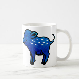 Blue Pig Mug Cute Pig Art Unique Pig Graphic Mug