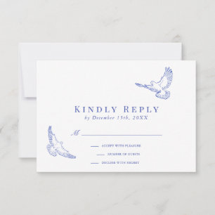 Blue Pigeons Elegant Lineart RSVP Card