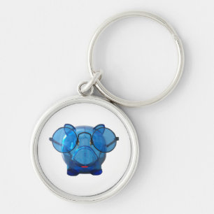 Blue Piggy Bank with Glasses Keychain