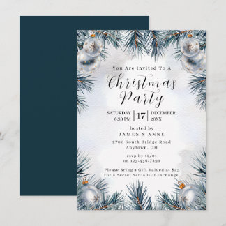 Blue Pine Christmas Party Invitation