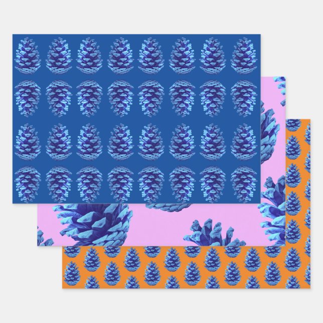Blue Pine Cone Art Wrapping Craft Paper (Set)