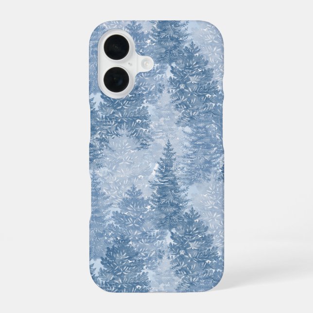 Blue Pine Tree Pattern iPhone 16 Case (Back)
