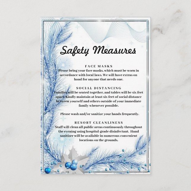 Blue Pine Winter Christmas Safety Measures Enclosure Card (Front)
