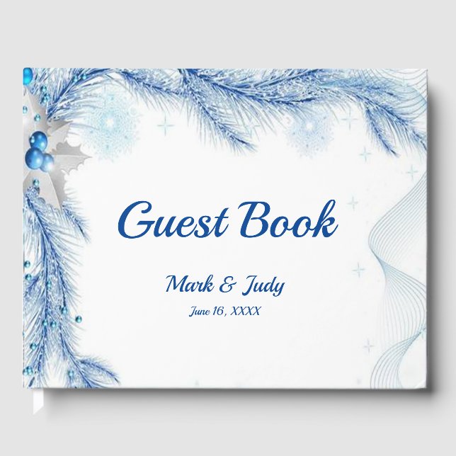 Blue Pine Winter Christmas Wedding Guestbook (Front)