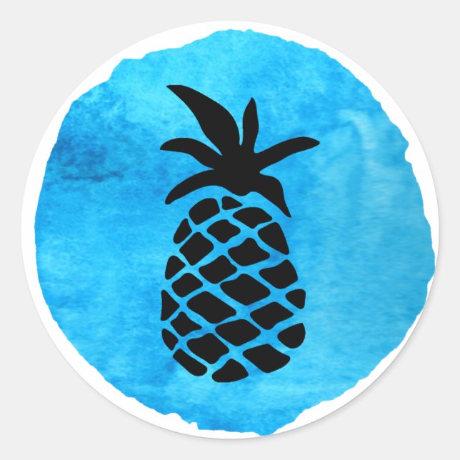 Blue Pineapple Classic Round Sticker (Front)