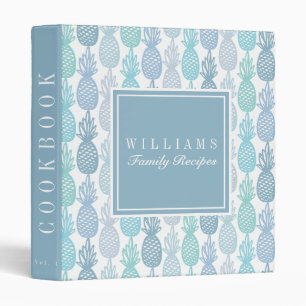 Blue Pineapple Pattern Family Recipe Cookbook Binder