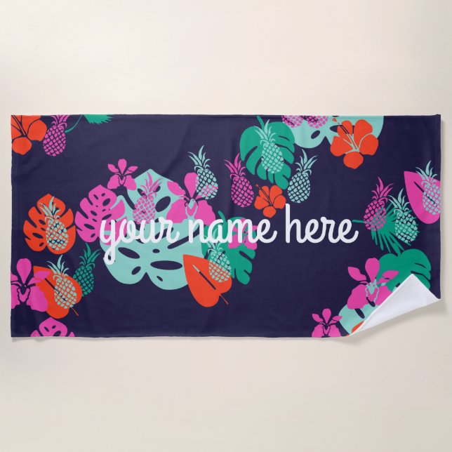 Blue Pineapple Personalized Beach Towel (Front)