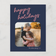 Blue Pink 1-Photo Happy Holidays Script