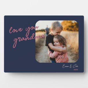 Blue Pink 1-Photo Love You Custom Script Photo Plaque